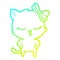 A creative cold gradient line drawing cartoon cat with bow on head and hands on hips