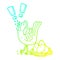 A creative cold gradient line drawing cartoon chicken laying egg