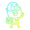 A creative cold gradient line drawing cartoon crazy happy man with beard and gift under arm