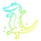 A creative cold gradient line drawing cartoon dancing crocodile