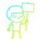 A creative cold gradient line drawing cartoon grumpy boy with placard