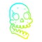 A creative cold gradient line drawing cartoon happy skull