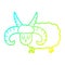 A creative cold gradient line drawing cartoon long horned ram