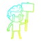 A creative cold gradient line drawing cartoon man crying holding sign