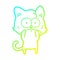 A creative cold gradient line drawing cartoon nervous cat