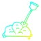 A creative cold gradient line drawing cartoon shovel in dirt