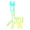 A creative cold gradient line drawing cartoon walking giraffe