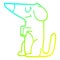 A creative cold gradient line drawing cartoon well behaved dog