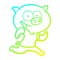 A creative cold gradient line drawing cheerful pig exercising cartoon