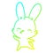 A creative cold gradient line drawing curious waving bunny cartoon