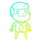 A creative cold gradient line drawing happy cartoon businessman