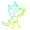 A creative cold gradient line drawing howling cartoon wolf wearing clothes