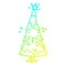 A creative cold gradient line drawing snowy christmas tree with happy face
