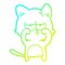 A creative cold gradient line drawing tired cartoon cat rubbing eyes