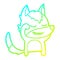 A creative cold gradient line drawing tired cartoon wolf