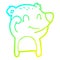 A creative cold gradient line drawing tired smiling bear cartoon