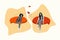 Creative collage illustration of two young women communicate texting send airplane notification bubble cloud isolated on