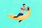 Creative collage picture of excited crazy person sitting hands hold wheel steer huge flying banana isolated on turquoise