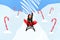 Creative collage picture of excited overjoyed girl have fun sledding snow slope isolated on painted background