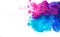 Creative color overflow concept of painting ink. An explosion of neon colors pink and blue on white background