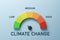 Creative colorful speedometer scale on blue background. Performance, Climate change, pointer rating risk levels, meter, tachometer