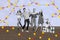 Creative composite collage illustration photo of ecstatic overjoyed people having fun on christmas party isolated on