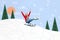 Creative composite illustration abstract collage photo of overjoyed ecstatic woman sledding down hill isolated on