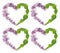 Creative composition - four hearts produced from freshly cut lilac flowers on a white background in the shape of a square, flat