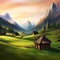 Creative concept illustration cabin house in european mountain background canvas. vector
