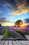 Creative concept image of sunset lavender fields