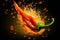 A creative concept of a jalapeno pepper with a fiery explosion of flames bursting out from it, symbolizing its intense heat and