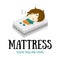 Creative concept logo of hybrid mattress. Twin Mattress emblem. Sleeping boy cartoon logotype