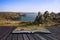 Creative concept pages of book Kynance Cove cliffs looking across bay