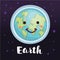 Creative concept planet Earth globe with a sweet cute face smiling for humanity earth day cartoon modern flat design style.