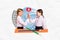 Creative cooperation template classmates two girls collage picture high five teamwork good job challenge done isolated