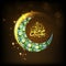 Creative crescent moon with Arabic text for Eid.