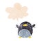 A creative cute cartoon flapping penguin and speech bubble in retro textured style