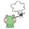 A creative cute cartoon frog catching fly and tongue and speech bubble