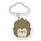A creative cute cartoon hedgehog and thought bubble as a printed sticker