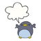 A creative cute cartoon penguin flapping wings and speech bubble