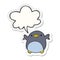 A creative cute cartoon penguin flapping wings and speech bubble sticker