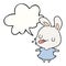 A creative cute cartoon rabbit blowing raspberry and speech bubble