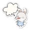 A creative cute cartoon rabbit blowing raspberry and speech bubble distressed sticker