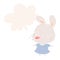 A creative cute cartoon rabbit blowing raspberry and speech bubble in retro style