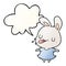 A creative cute cartoon rabbit blowing raspberry and speech bubble in smooth gradient style