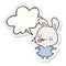 A creative cute cartoon rabbit blowing raspberry and speech bubble sticker