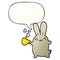 A creative cute cartoon rabbit drinking coffee and speech bubble in smooth gradient style