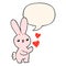 A creative cute cartoon rabbit and love hearts and speech bubble in comic book style