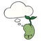 A creative cute cartoon seed sprouting and thought bubble