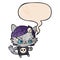 A creative cute cartoon tough cat girl and speech bubble in retro texture style